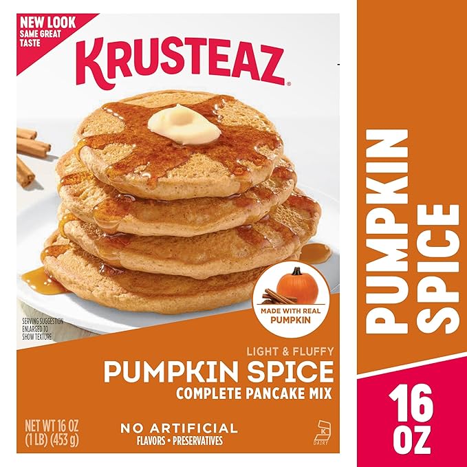 Krusteaz Baking Mix, Pumpkin Spice Complete Pancake Mix, Light & Fluffy, Made with Real Pumpkin & No Artificial Flavors or Preservatives, 16 OZ Box (Pack of 4)