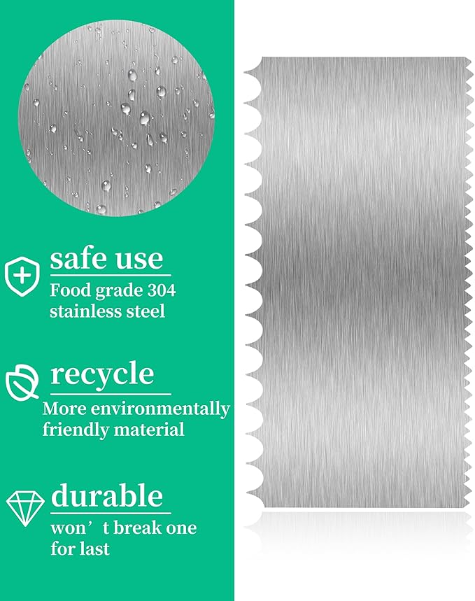 Cake Scraper Smoother Cake Decorating Supplies Kit 8.6 Inch Metal Bench Scraper for Baking Buttercream Smoother Stainless Steel Frosting Cake Comb Edge Side Jagged Comb for Cream Cake-4