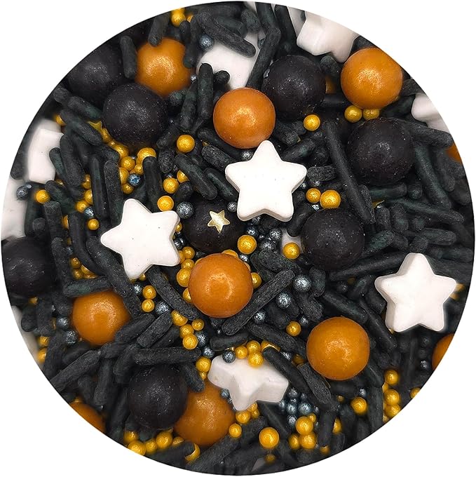 NCS Graduation Black, Gold, and White Edible Candy Sprinkle Mix, 8 ounces - Great for Cupcakes, Cookies, Cakes, Cake Pops