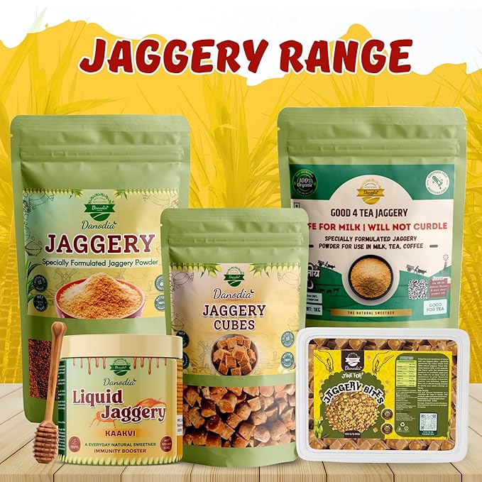 Danodia Foods Organic Snackable Jaggery Bites 1 lb (450g), Pure & Natural, No Additives Sweetener, Vegan & Gluten-Free, Nutrient-Rich Alternative to Refined Sugar for Tea & Coffee, Indian Origin
