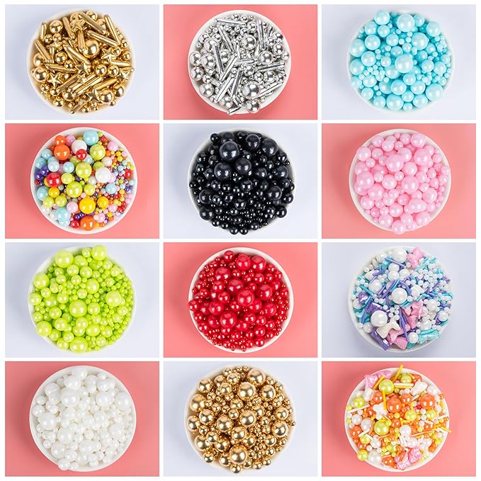Christmas Edible Pearl Sprinkles for Cake Decorating,4 Pack,5.3oz,Gold Silver White and Black Sugar Pearls Sprinkle Mix,Perfect for Cake Decorations,Baking,Ice Cream,Cookies,Cupcake Topper,Birthday Holiday Party Wedding Valentines Supplies