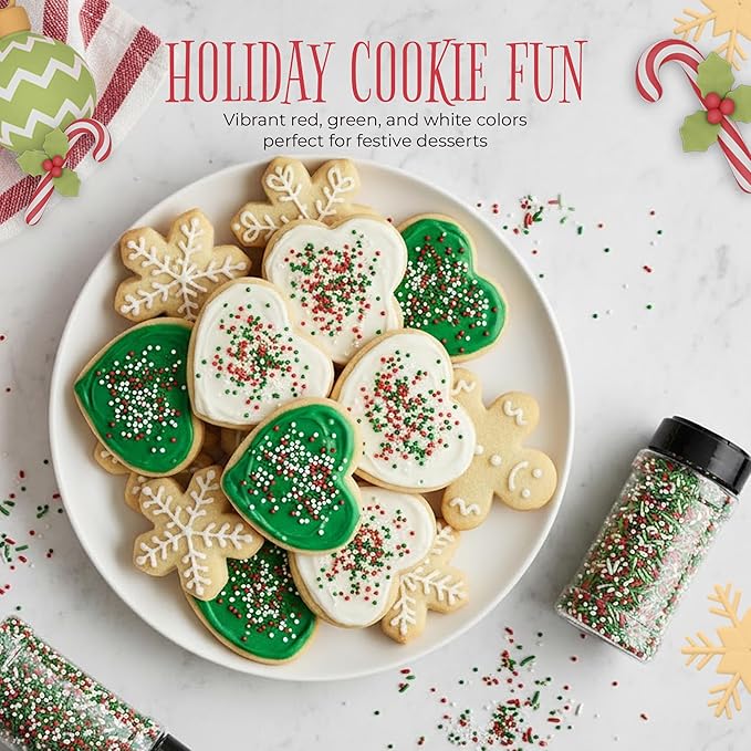 NY Spice Shop Christmas Sprinkles Nonpareils & Sanding Sugar – Red Green White Nonpareils & Sprinkles - Edible Christmas Festive Cooking Decor Sprinkle - Candy Cane Sprinkles for Baking and Dessert Toppings
