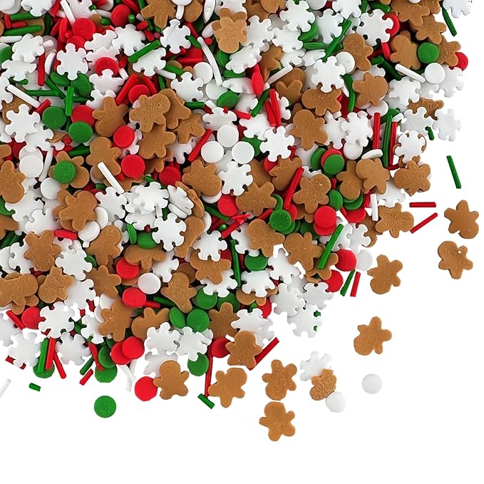 LEBERY Christmas Sprinkles Gingerbread Sprinkle White Winter Snowflake Sprinkle Red Green White Jimmies Edible Christmas Holiday Cake Sprinkles for Baking Ice Cream Cookies Cupcake Topper 8.4 Oz