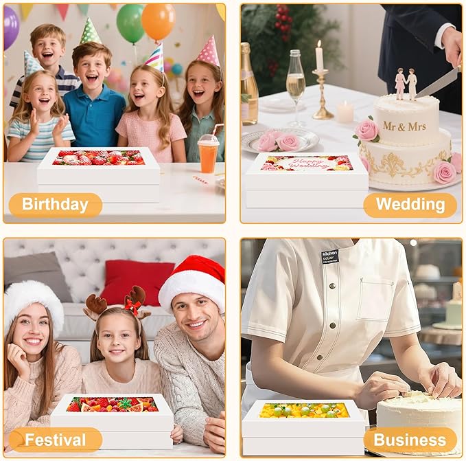 15 PCS Sheet Cake Boxes, 14x10x4 Rectangle Cake Box, Quarter Sheet Cake Box, White Baking Boxes, Large Bakery Boxes, Cajas Para Pasteles, 10x14 Cake Boxes for Birthday, Wedding, Party, Business