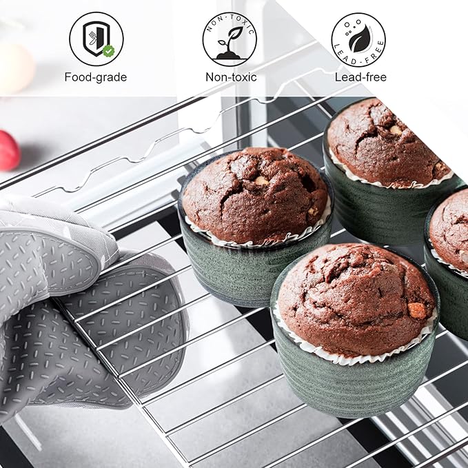 UNICASA Ramekin Set of 4, UNICASA 8 oz Creme Brulee Ramekins, Oven Safe Baking Set for Custard, Pudding, Souffle Cups, Reactive Green