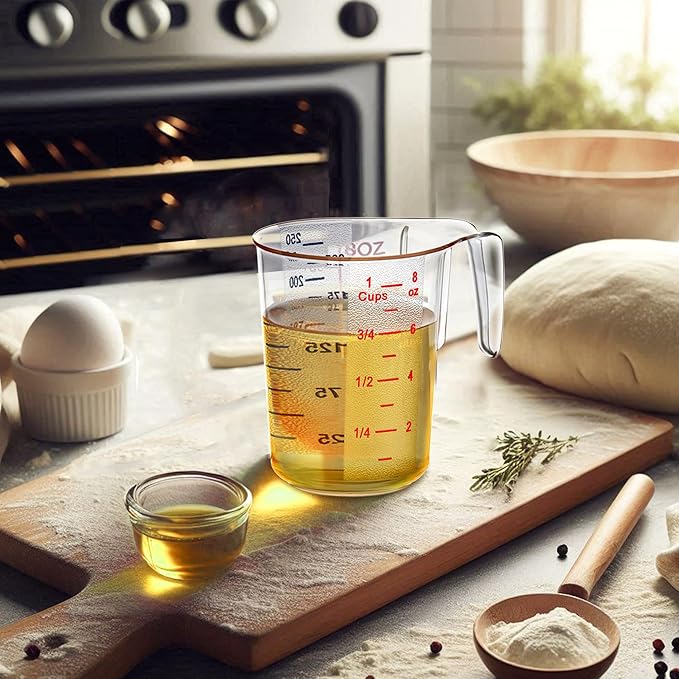 Amazing Abby - Melissa - 8-Ounce Plastic Measuring Cup (4-Pack), 1-Cup (1/4-Quart) Food-Grade Measuring Cup, Unbreakable, Stackable, Dishwasher-Safe, Great for Oil, Vinegar, Flour, and More