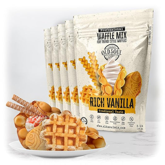 OLDSOUL Trendy Waffle & Pancake Mix | Bubble Belgian Cone | Natural Ingredients | Easy Preparation | Reach Vanilla Flavor (15 Lbs)