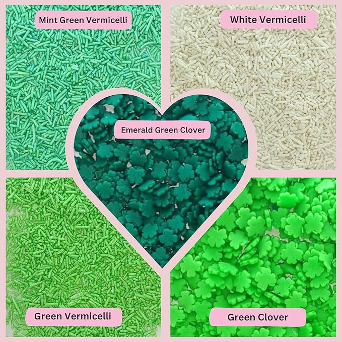Confect St. Patricks Green & White Vermicelli Sprinkles Mix | Edible Sprinkles for Baking & Cake Decorative | Cookie Sprinkles | Edible Sprinkles mix pack of 5 | Soy-Free, Dairy-Free, Palm Oil-Free - 5 Oz