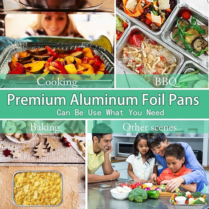 WANBAO 50 Pcs Disposable Aluminum Tin Foil Baking Pans Bakeware Square 8'' X 8'' X 2'' Inch Meal Prep for Catering, Baking Cakes, Breads, Brownies, Bread, Meatloaf, Lasagna