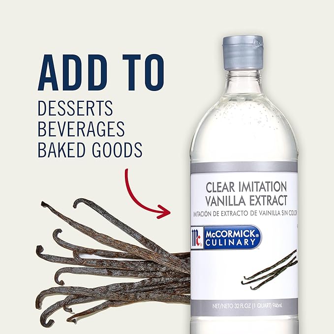 McCormick Culinary Clear Imitation Vanilla Extract, 32 fl oz - One 32 Fluid Ounce Bottle of Clear Vanilla Flavoring for Baking, Perfect in Baked Goods, Frostings, Custards and Desserts