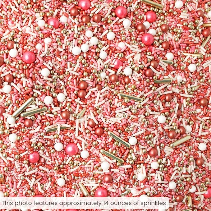 Sprinkle Pop Vintage Rose Gold Sprinkle Mix| Blush White Rose Gold Sprinkles with Gold Dragees| Sprinkles Made in USA for Decorating Wedding Bridal Shower Valentines Day Cakes Cookies Cupcakes, 4oz