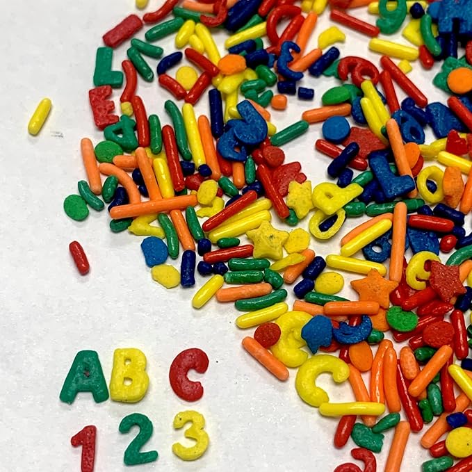 COOL MOM SPRINKLES Alphabet Letters & Numbers Sprinkles (3.5 oz.) – School Teacher Sprinkles for Decorating Cakes, Cupcakes, Cookies & Desserts – Mixed in the USA/Gluten-Free