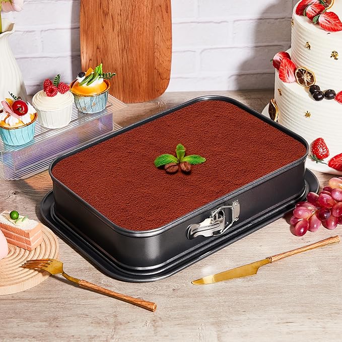 Uiifan 2 Pcs Non Stick Springform Pans Cheesecake Pans Rectangle Springform Pan Square Cake Pan with Removable Bottom for Kitchen Baking Roasting Muffin Bread Cake Brownies Bakeware 14 x 9.5 x 3.1 in