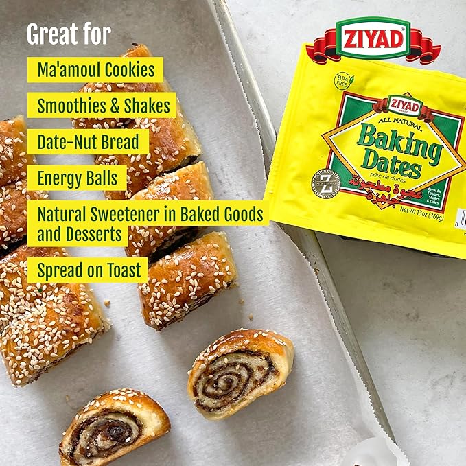 Ziyad Pure Date Paste, No Added Sugar, Ideal For Baking, Pantry, Spread, High Fiber, No Fat, No Preservatives, 13oz (Pack of 2)
