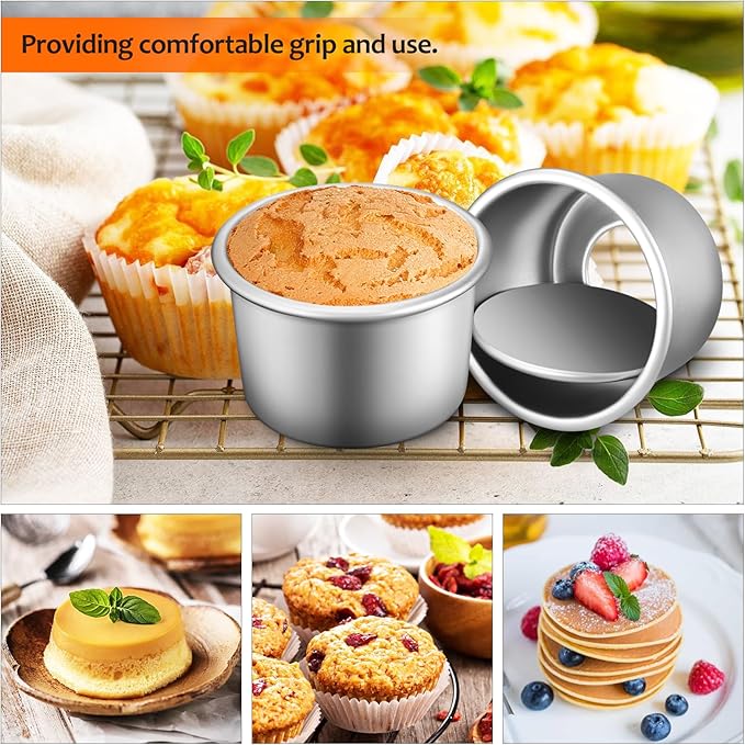 Zerodeko 4 Pcs Round Cake Pans with Removable Bottom, 2 Inch Aluminum Alloy Baking Molds, Nonstick Small Cake Tins for Cheesecake, Mousse, Chiffon, And Ice Cream