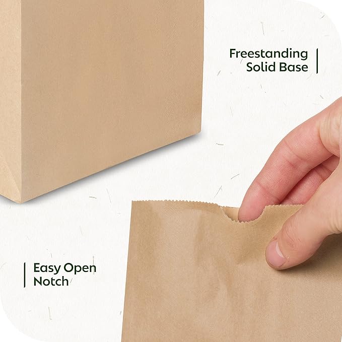 Culinware Kraft Paper Bags - Durable Brown Bags for Snack, Lunch, Sandwich, Pastries, Popcorn, Grocery and Party Favor - 4.75 x 2.93 x 8.56 In - 500 Count