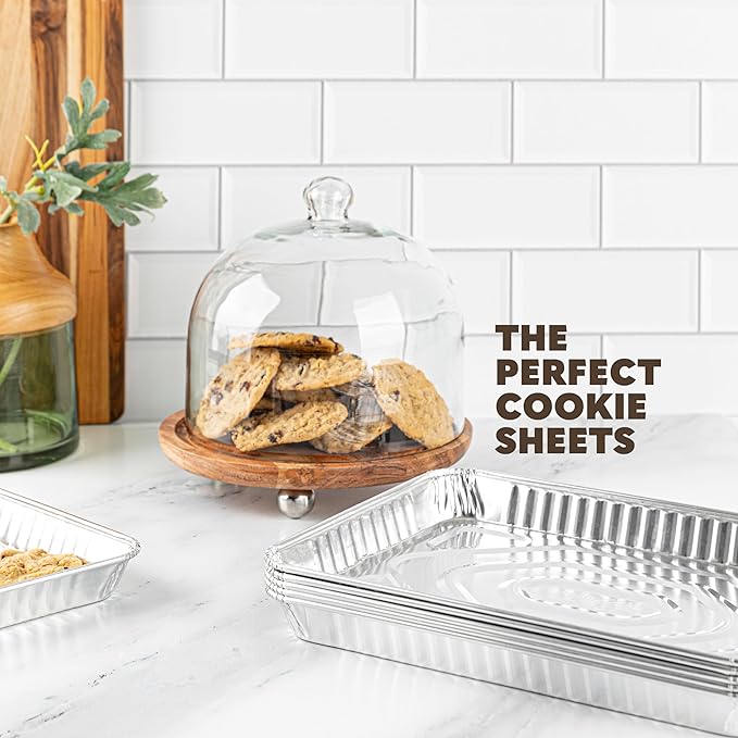 PLASTICPRO Aluminum Pans 100 Pack Disposable Cookie Sheets 9'' x 13'' Baking Pans Premium Quality Heavy Duty Sheet Pans
