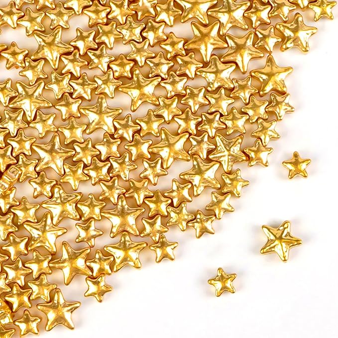 Christmas Gold Star Sprinkles for Cake Decorating, Edible Star Sugar Candy, Mix Size, Baking For Cupcakes, Decorating, Cookies, Donuts, Wedding Party, Holiday, 150g/5.29oz