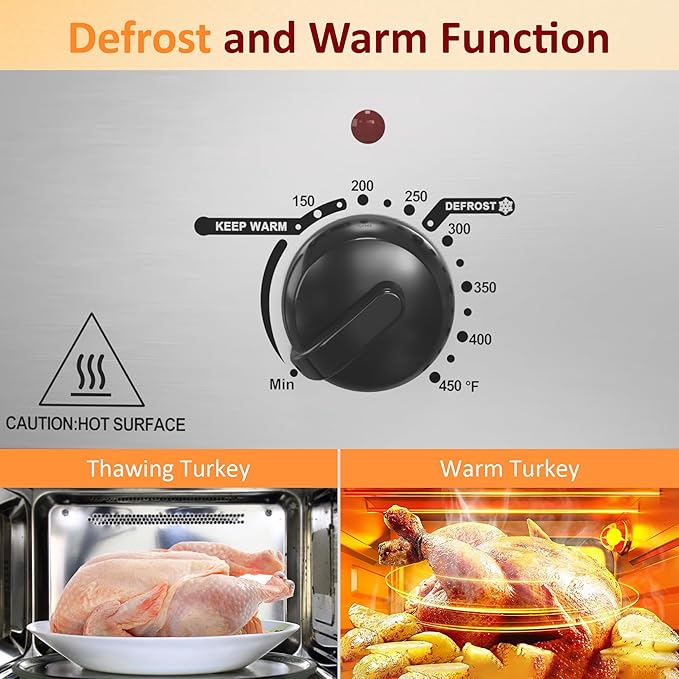 Sunvivi Electric Roaster, 18 Quart Roasting Oven with Self-Basting Lid Removable Pan, Turkey Roaster Oven with 150 to 450F Temperature Control Cool-Touch Handles, Silver