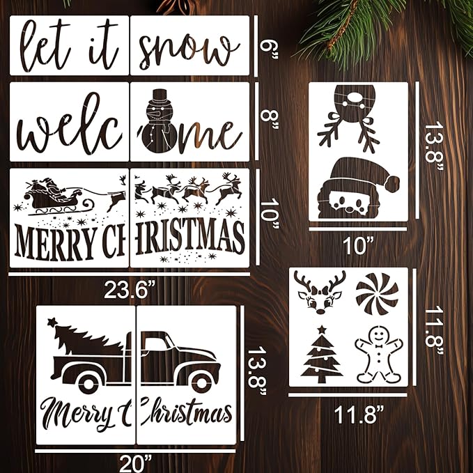 Christmas Stencils for Door Mats 23.6" Large Christmas Doormat Stencils for Crafts Reusable Holiday Stencil for Wood Fabrics Door Mat Window Glass Decor