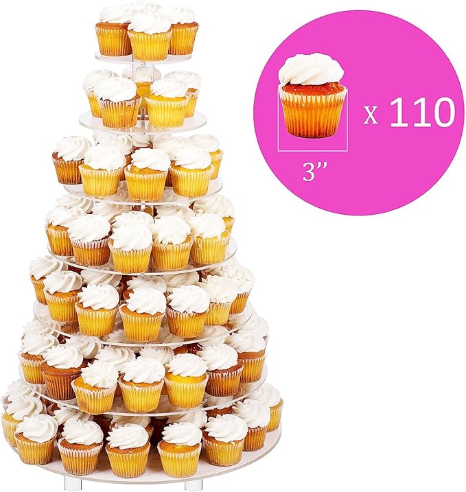 Jusalpha Large 7 Tier Acrylic Round Wedding Cake Stand Dessert Stand Pastry Serving Platter-Food Display Stand For Large Event (With Rod Feet Base) (7RF)