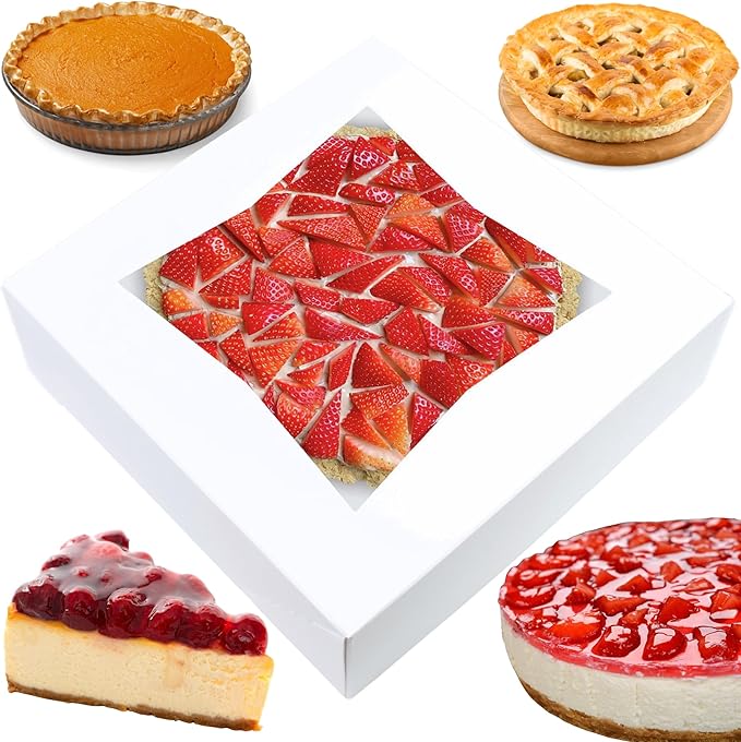 BAKELUV Pie Boxes 10x10x2.5 Inch | White / 12 pcs/Auto-Popup | Bakery/Pastry/Treats/Cookies/Cheesecake/Cake/Muffins/Donuts