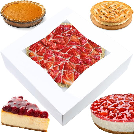 BAKELUV Pie Boxes 10x10x2.5 Inch | White / 12 pcs/Auto-Popup | Bakery/Pastry/Treats/Cookies/Cheesecake/Cake/Muffins/Donuts