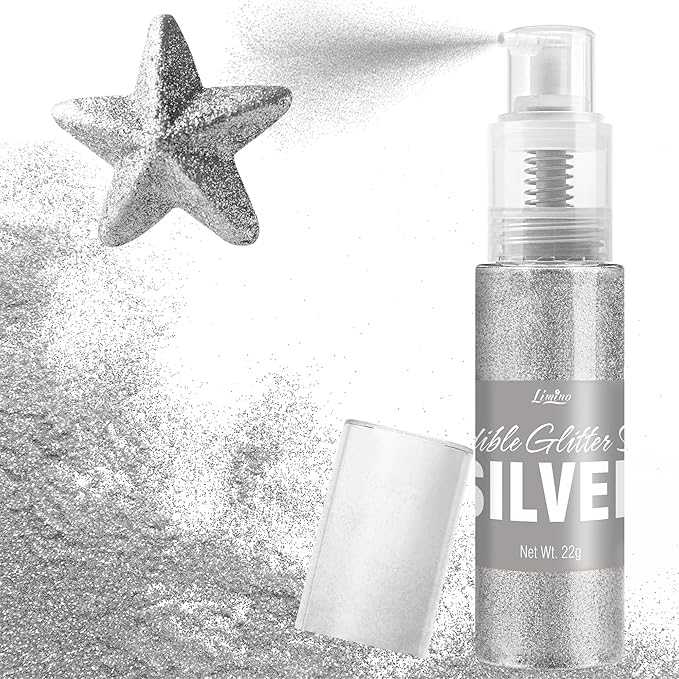 Edible Glitter Spray - 22g Edible Luster Dust Metallic Food Grade Glitter for Drinks, Cake Decorating, Baking - Edible Food Coloring Powder Shimmer Glitter for Cocktail, Icing, Candy (Silver)