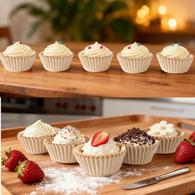 1000 Count White Paper Cupcake Liners, Standard Size 1.4 Inch, Unbleached Baking Cups for Muffins and Cupcakes (Brown, 1.4 Inch)