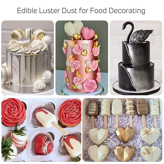 Silver Edible Luster Dust 10 Grams, Food Grade Cake Luster Dust Tasteless Dessert Dusting Powders for Baking Cherrysea Food Coloring Powder for Cupcakes, Cake Pops,Fondant,Chocolate, Candy