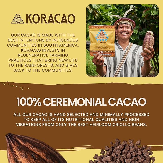 KORACAO Sustainably Harvested Cacao | Ideal Superfood for Everyday Bliss | Ceremonial Grade Cacao | Enhance Your Spiritual Journey with Ancient Superfood Delight - 1/2 Pound