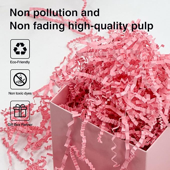 2LB Crinkle Paper Shred Filler for Gift Box Bag and Basket On Mother's Day(Pink)