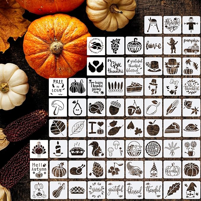 66 Pcs Small Stencils for Crafts Reusable 3 Inch Stencils for Painting on Wood DIY Craft Paint Template for Wall Home Decor Card Rock Canvas Drawing Holiday Ornament(Pumpkin Style)