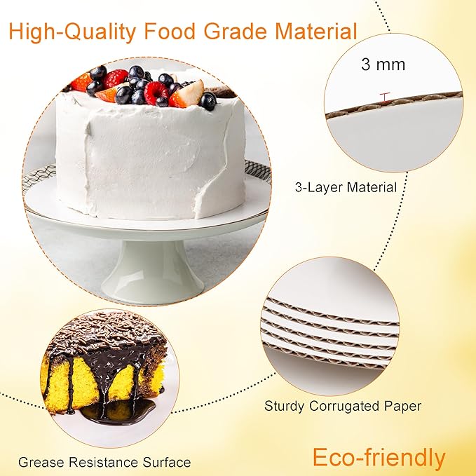 12 Inch White Round Cake Board - Sturdy Corrugated Cardboard Circle Base for Cakes - Disposable Plates 12-Pack