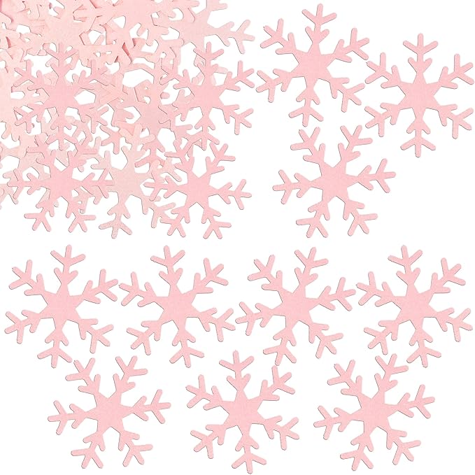 Gyufise 60Pcs Edible Snowflake Cupcake Toppers Winter Cupcake Picks Water Paper Winter Frozen Cake Decorations for Snowflake Theme Baby Shower Kids Birthday Party Supplies Pink
