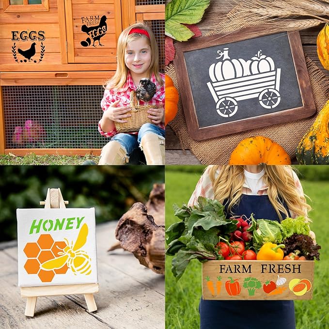 80 Pcs 4 x 4 Inch Stencils for Painting on Wood, Reusable Farm Animal Plastic Stencils DIY Craft Paint Template Set for Wall Rock Home Decor