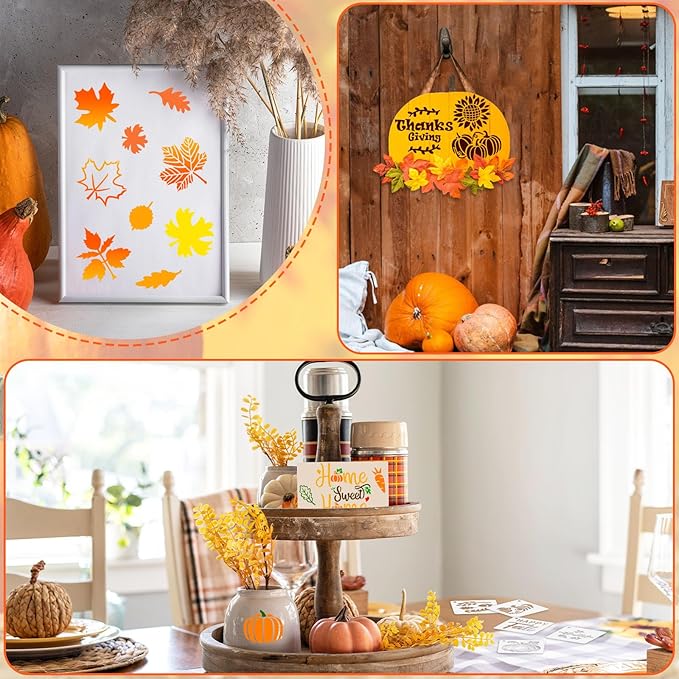 Augshy Fall Stencils, 56 Pack Thanksgiving Small Fall Stencils for Painting on Wood Ornaments Slice DIY Crafts Fabrics Window Thanksgiving Autumn Decoration (3 Inch)