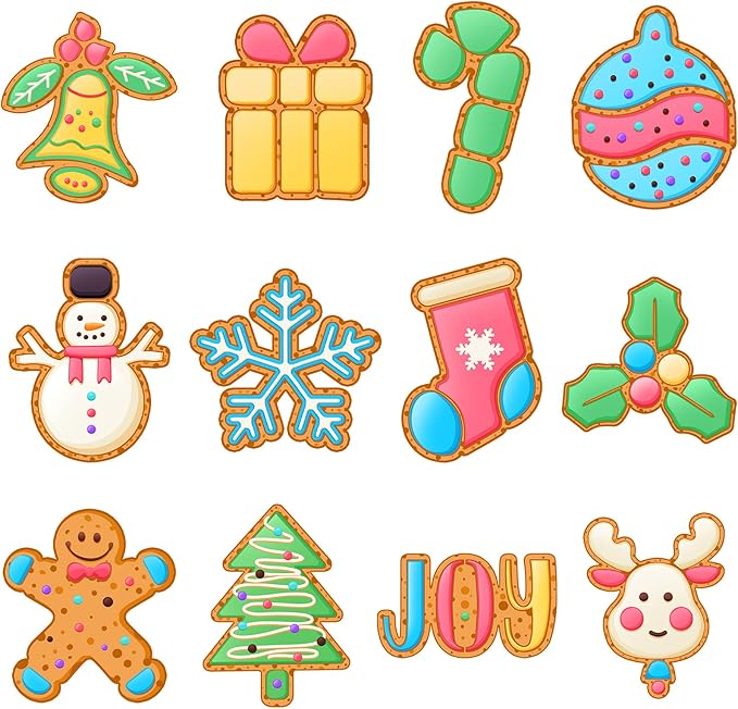 Nuenen 12 Pcs Christmas Cookie Press Set Cookie Press Discs Stainless Steel Stencils Metal Mold Disc for Baking Holiday Cakes Christmas Birthday Cake Decoration, 12 Style(Cute)