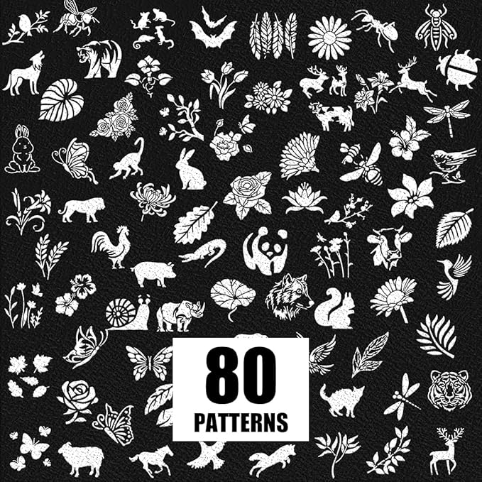 80Pcs Stencils for Painting, 3 Inch Reusable Small Stencil Flower Plant Animal DIY Craft for Rock, Walls, Canvas, Drawing, Art Scrapbook Home Decor.