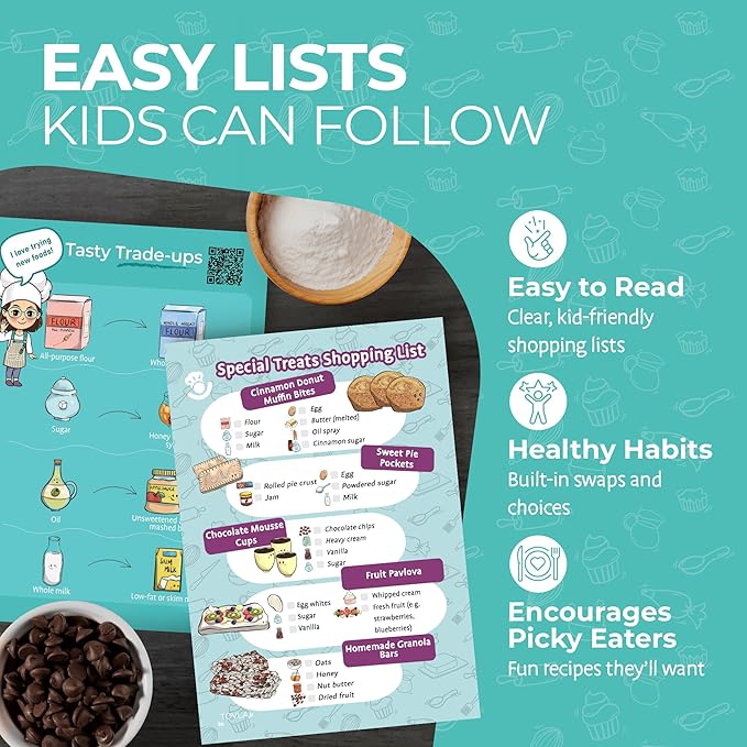 Tovla Jr. My First Visual Cookbook Set for Kids | 2 Recipe Books for Real Cooking | Healthy Swaps | Montessori Learning Gift for Girls and Boys Ages 4–12 | Christmas and Birthday Gift