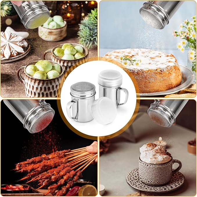 Accmor 2 Pack Powdered Sugar Shaker Duster, Cinnamon Shaker Flour Sifter, Fine Mesh Stainless Steel Dredge for Baking Soda Flour Cinnamon Cocoa