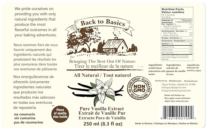 Back to Basics – All Natural - Pure Vanilla Extract – 8 oz – Mexican Vanilla – To Enhance Flavors in Cooking, Baking, and Dessert Making