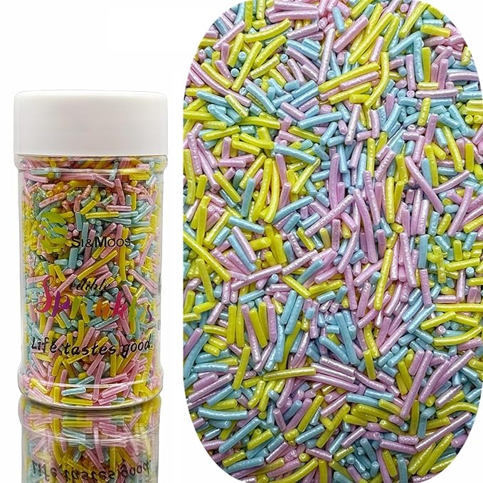 SE Si&Moos Baby Blue Pink and Yellow Jimmies Sprinkles Pink and Blue Sprinkles for Cake Decorating Edible Crunchy Jimmies for Topping Ice Cream, Cookies, Cakes, Cupcakes, Dessert Decorating 3 OZ