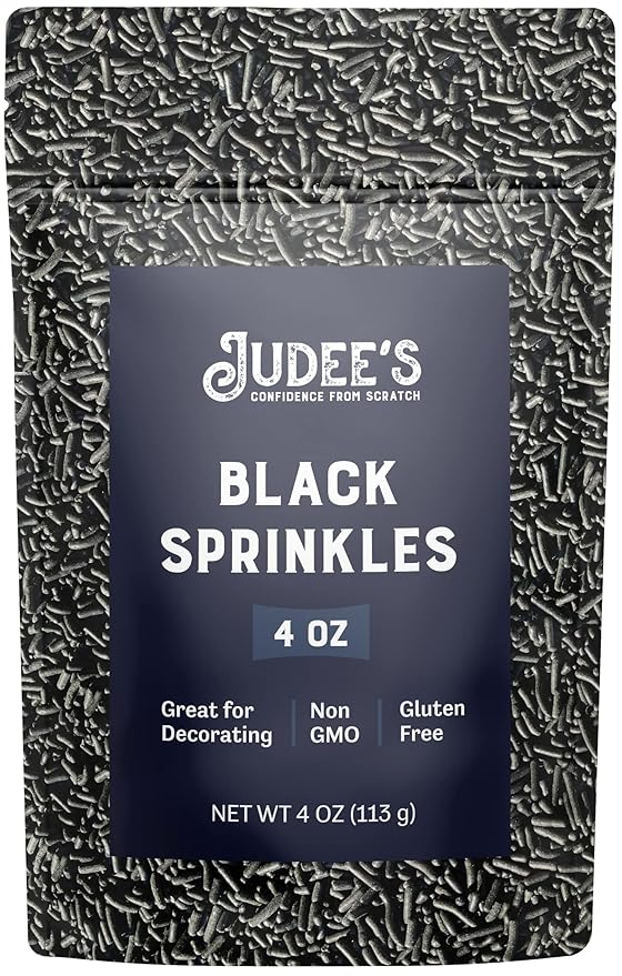 Judee's Gluten Free Black Sprinkles for Cake Decorating 4 oz - Gluten-Free, Nut-Free - Halloween Cake Sprinkles for Birthday, Baking, and Halloween Ice Cream Toppings