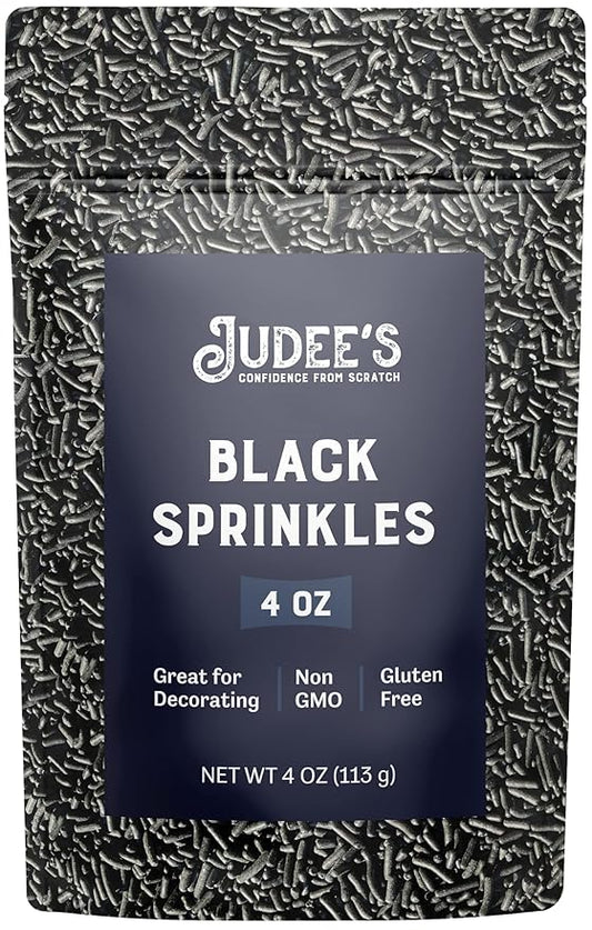 Judee's Gluten Free Black Sprinkles for Cake Decorating 4 oz - Gluten-Free, Nut-Free - Halloween Cake Sprinkles for Birthday, Baking, and Halloween Ice Cream Toppings