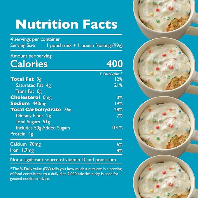 Betty Crocker Mug Treats Rainbow Chip Cake Mix with Frosting, 4 Servings, 13.9 oz.
