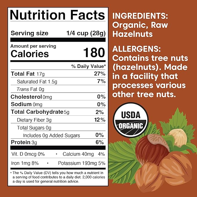 Wilderness Poets, Organic, Pacific Northwest-Grown Hazelnuts - Raw, Whole Nuts with Skins, No Shells. Bulk Size (80 Ounce - 5 Pound)