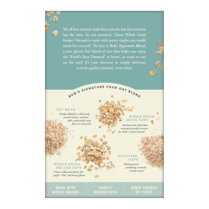 Bob's Red Mill Instant Oatmeal, Classic, 6 Packets Total, Non-GMO, Gluten Free, Whole Grain
