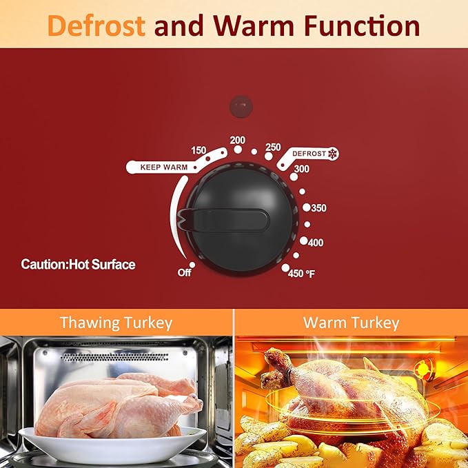 Sunvivi Roaster Oven, 24 Quart Electric Roaster Oven with Glass Lid, Turkey Roaster Buffet with Self-Basting Lid, Removable Pan, Cool-Touch Handles, Red