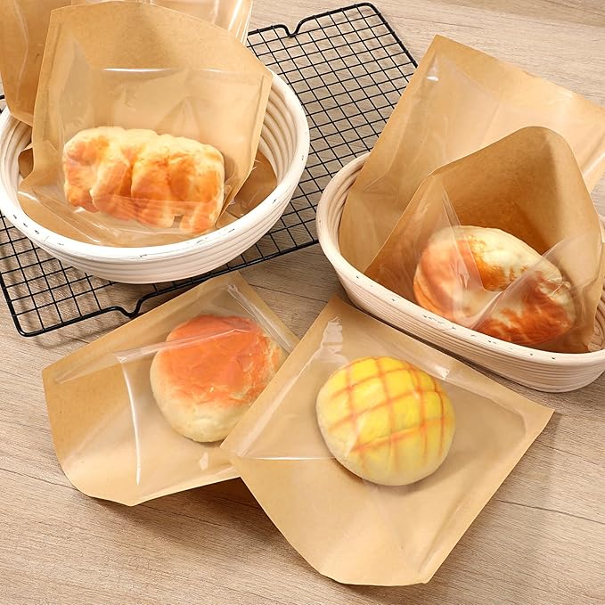 300 Pack Heat-Sealable Cookie Bags with Window, Clear Front Brown Paper Treat Bags, Grease-Resistant Bakery Pastry Bag for Bagel, Cake Slice, Sandwich, Donut, Pastry, Treat, Snack